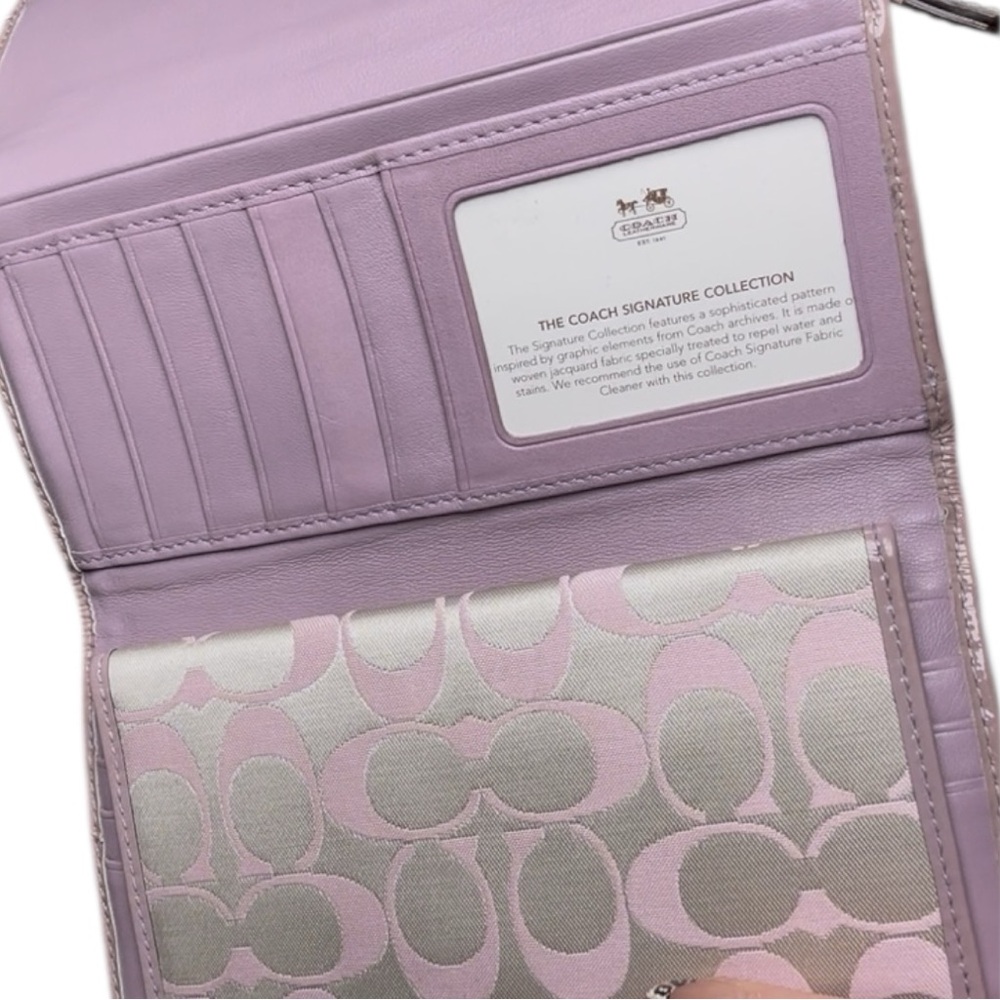 Coach Signature Stripe Patent Trim Wallet Lilac Purple - Picture 5 of 13